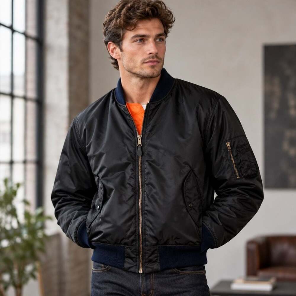 Vintage Y2K Military MA-1 Flight Bomber Jacket Black Orange Reversible